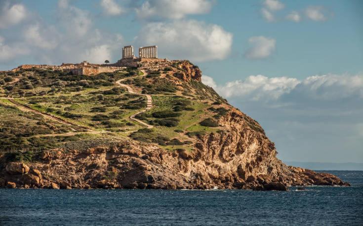 סוניו Blue & White Maisonette Over The Sea Near Sounio מראה חיצוני תמונה